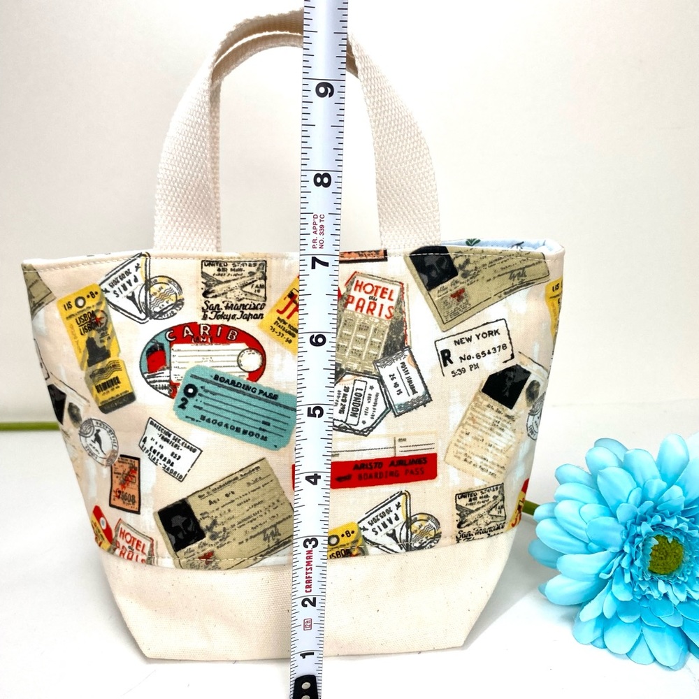 Cute travel cotton fabric tote bag NEW! Fully lined with webbing straps - Picture 6 of 12